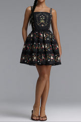 Square Neck Floral Print Strap Mini Dress