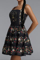 Square Neck Floral Print Strap Mini Dress
