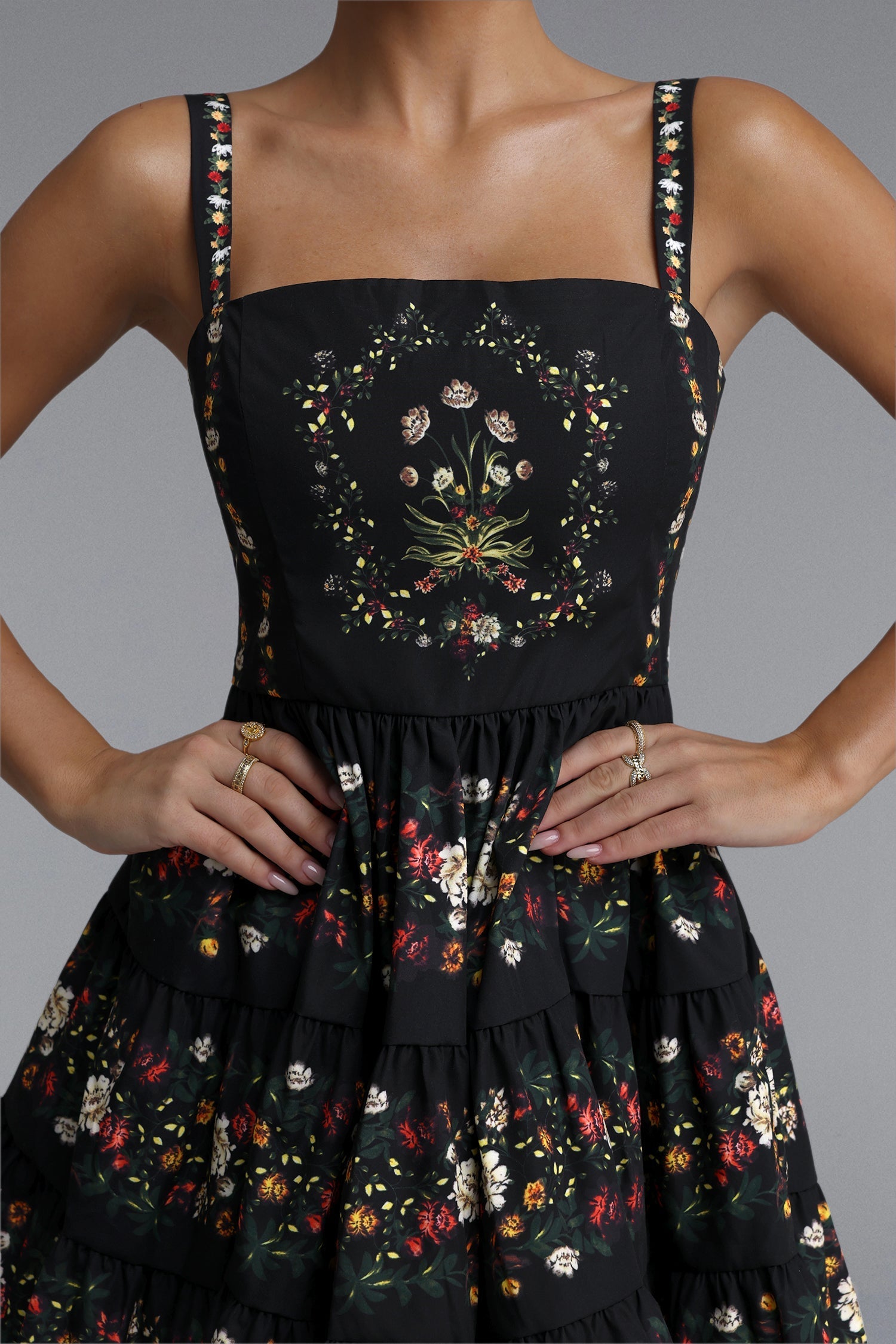 Square Neck Floral Print Strap Mini Dress
