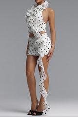 Ruffle Halter Crop Top & Mini Skirt Two Piece Set