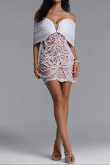 Off Shoulder Organza Mini Bodycon Dress