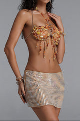 Amber Agate Mixed Stone Halter Body Chain Top
