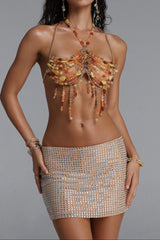 Amber Agate Mixed Stone Halter Body Chain Top