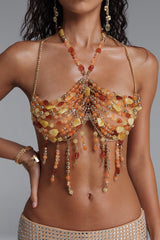 Amber Agate Mixed Stone Halter Body Chain Top