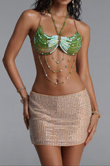 Gradient Green Bead Halter Multi-Body Chain Top