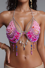 Bead Crystal Chain Halter Crop Top