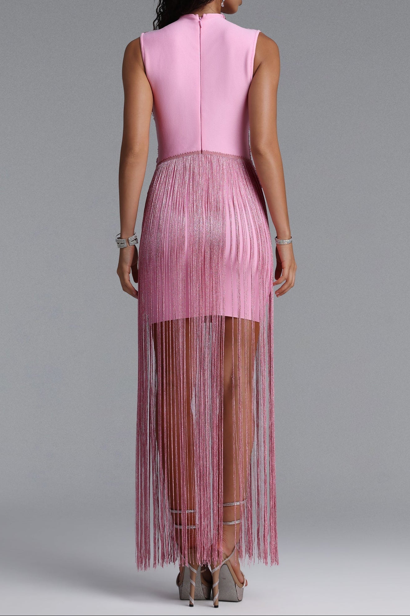 Twist High Neck Fringe Midi Dress