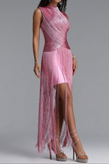 Twist High Neck Fringe Midi Dress