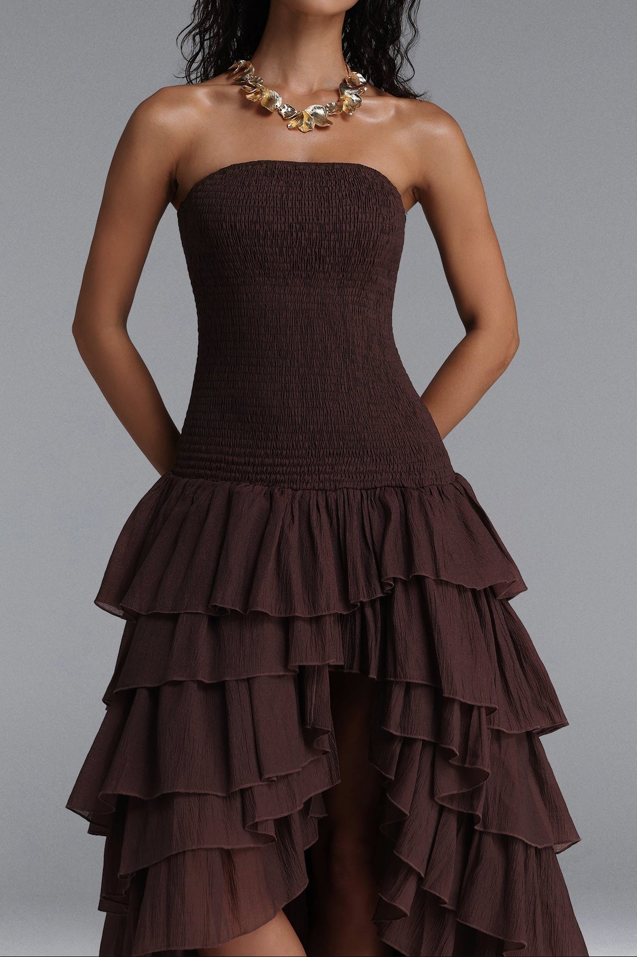 Smocked High Low Midi Dress