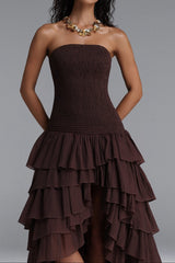 Smocked High Low Midi Dress