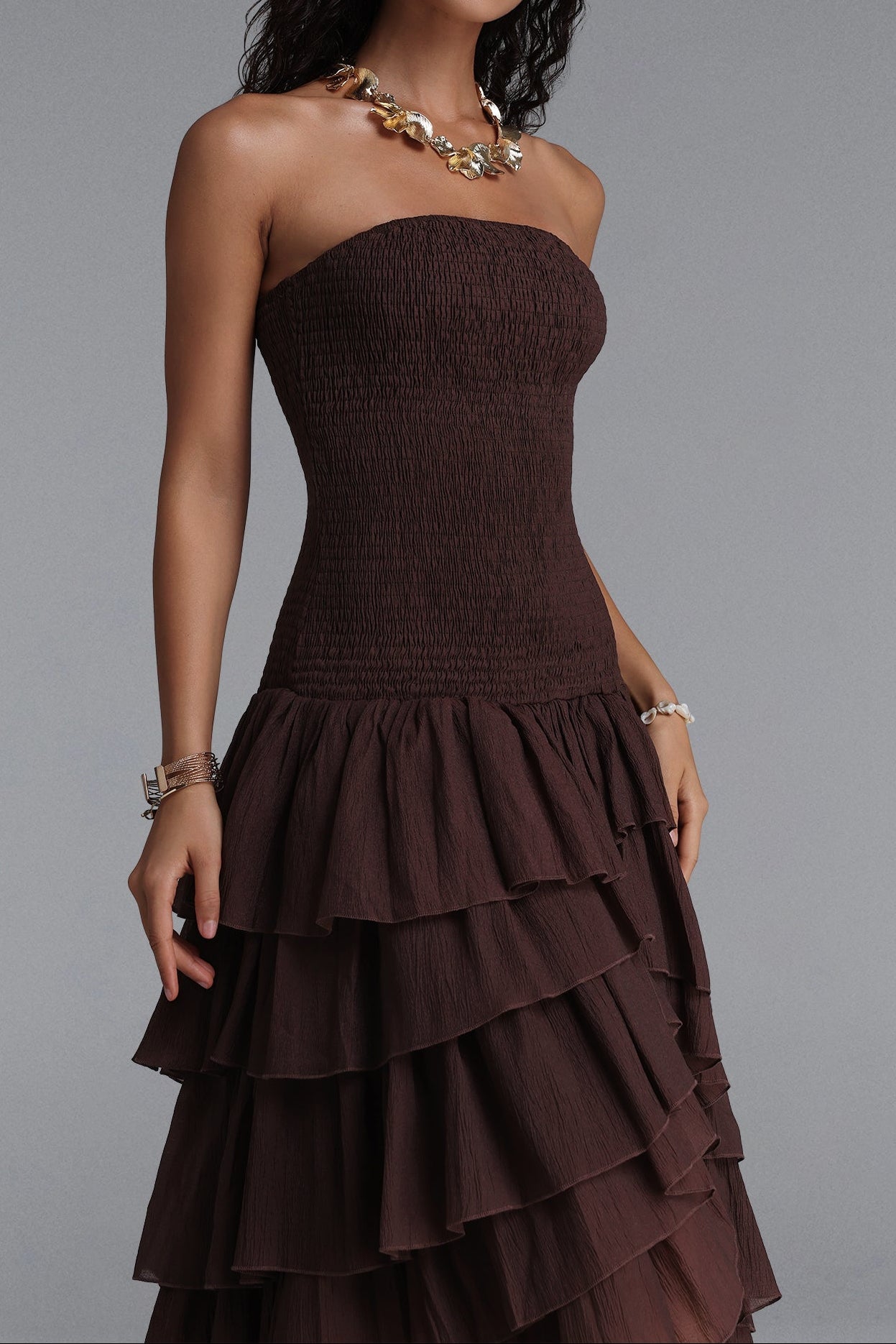 Smocked High Low Midi Dress