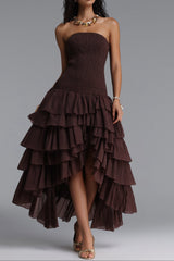 Smocked High Low Midi Dress