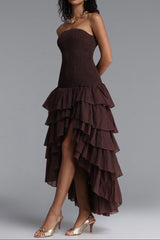 Smocked High Low Midi Dress