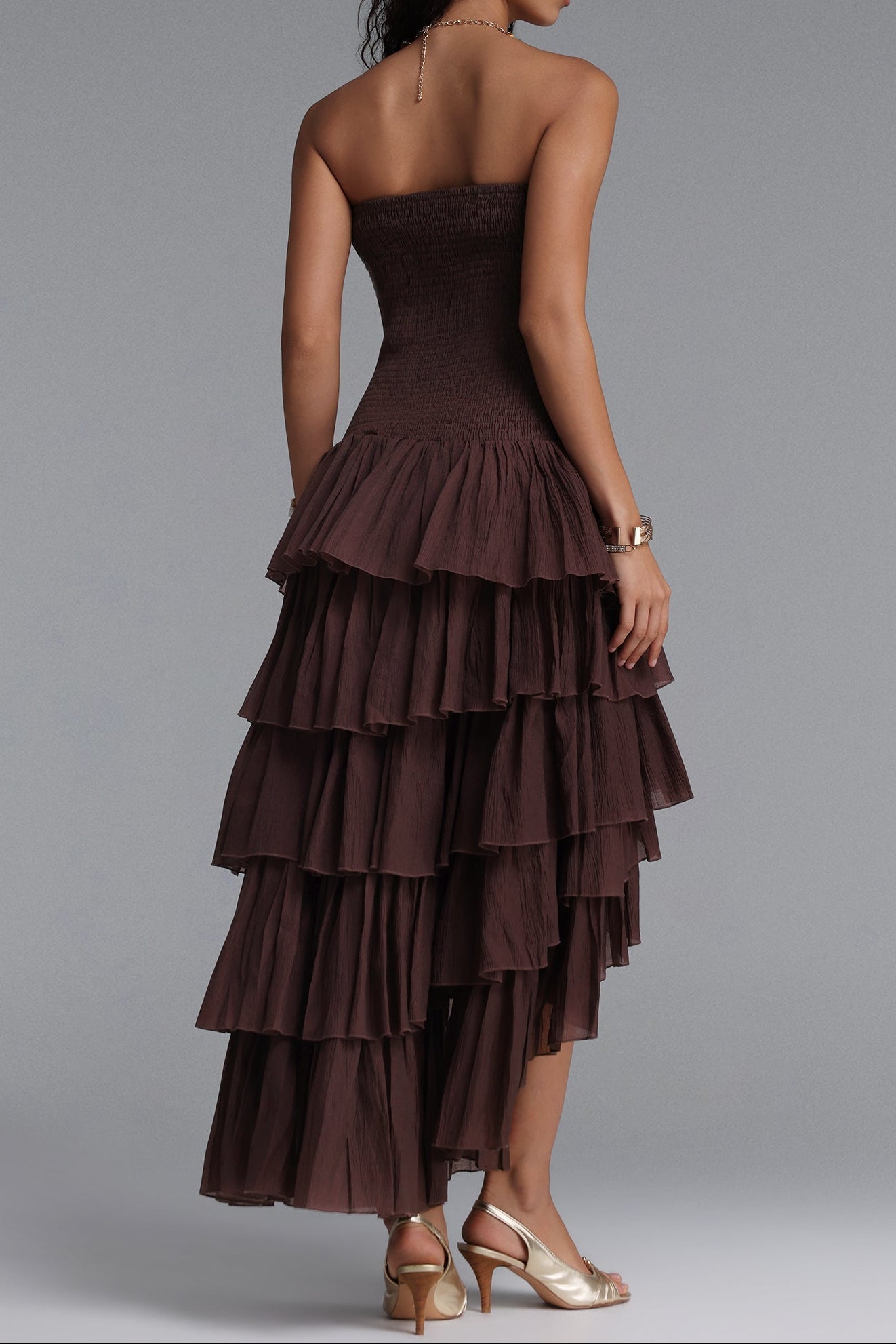 Smocked High Low Midi Dress