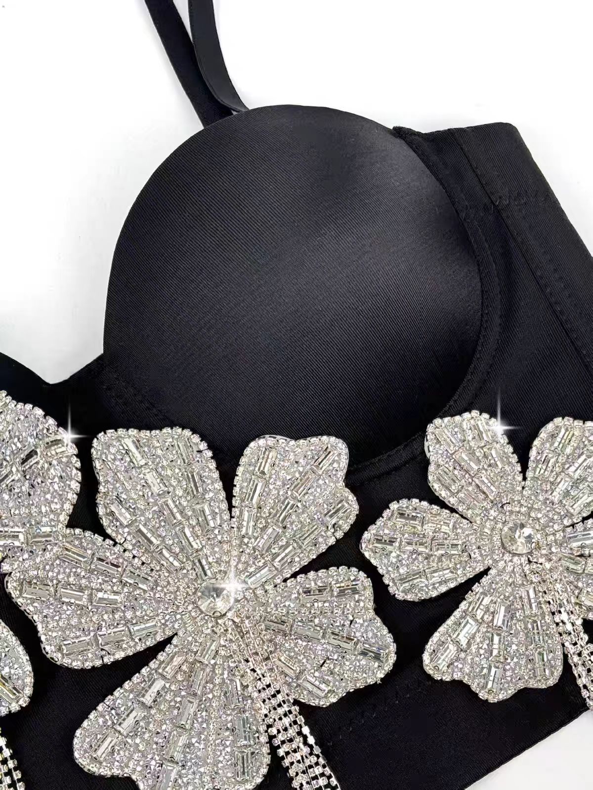 Strap 3D Rhinestone Flower Fringe Corset Bustier Top