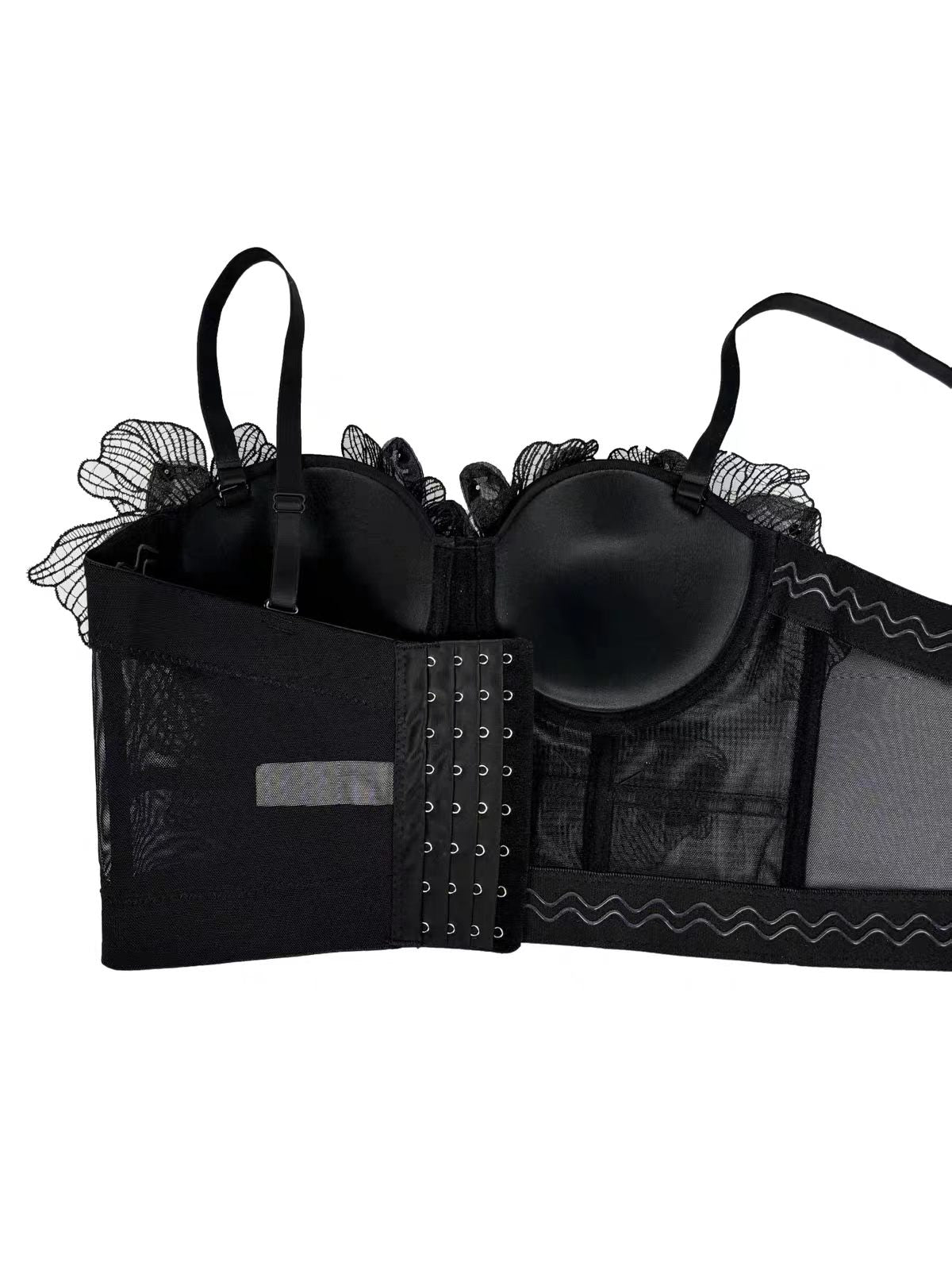 Strap Sheer Mesh 3D Flower Rhinestone Corset Bustier Top