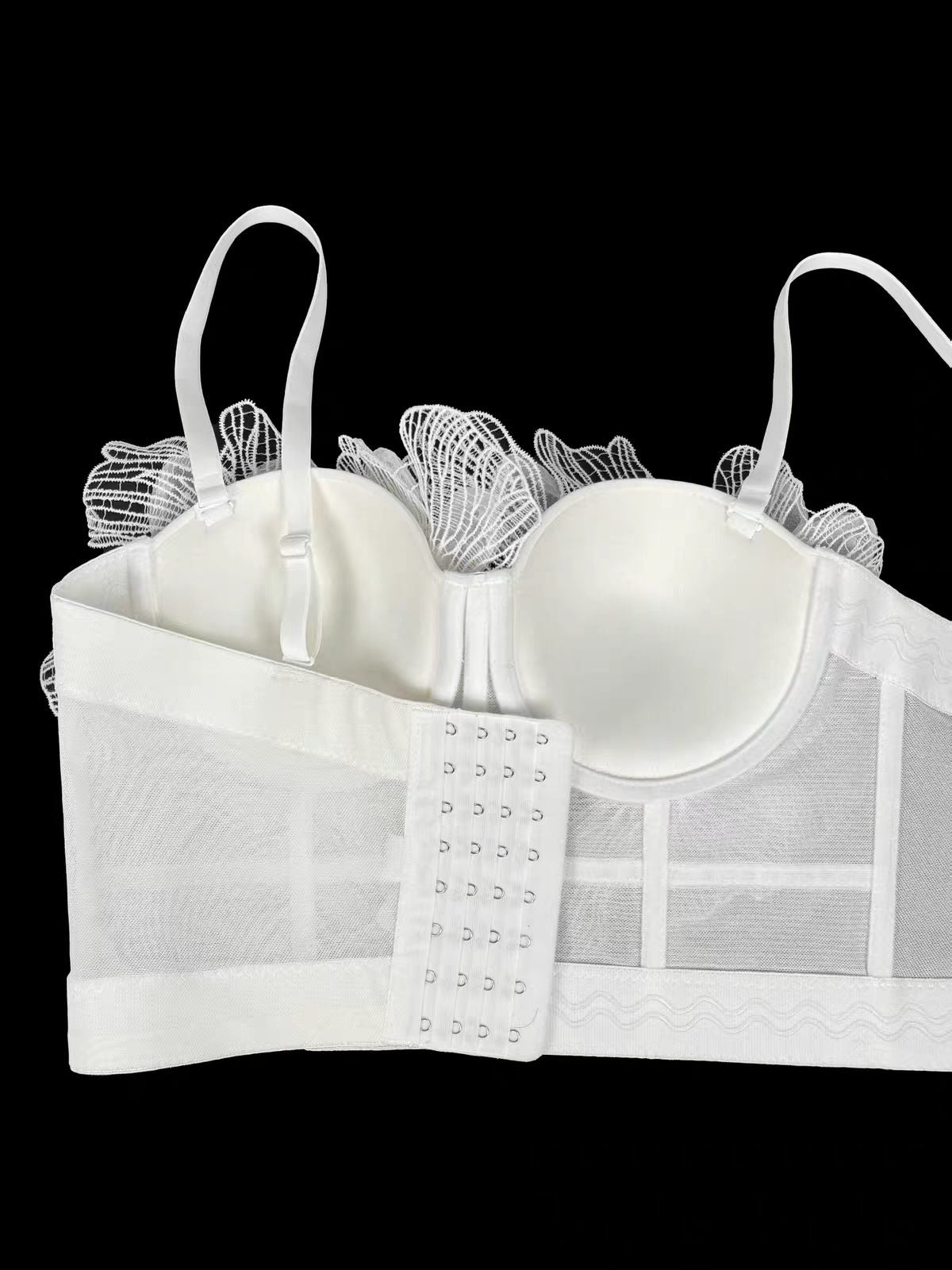 Strap Sheer Mesh 3D Flower Rhinestone Corset Bustier Top