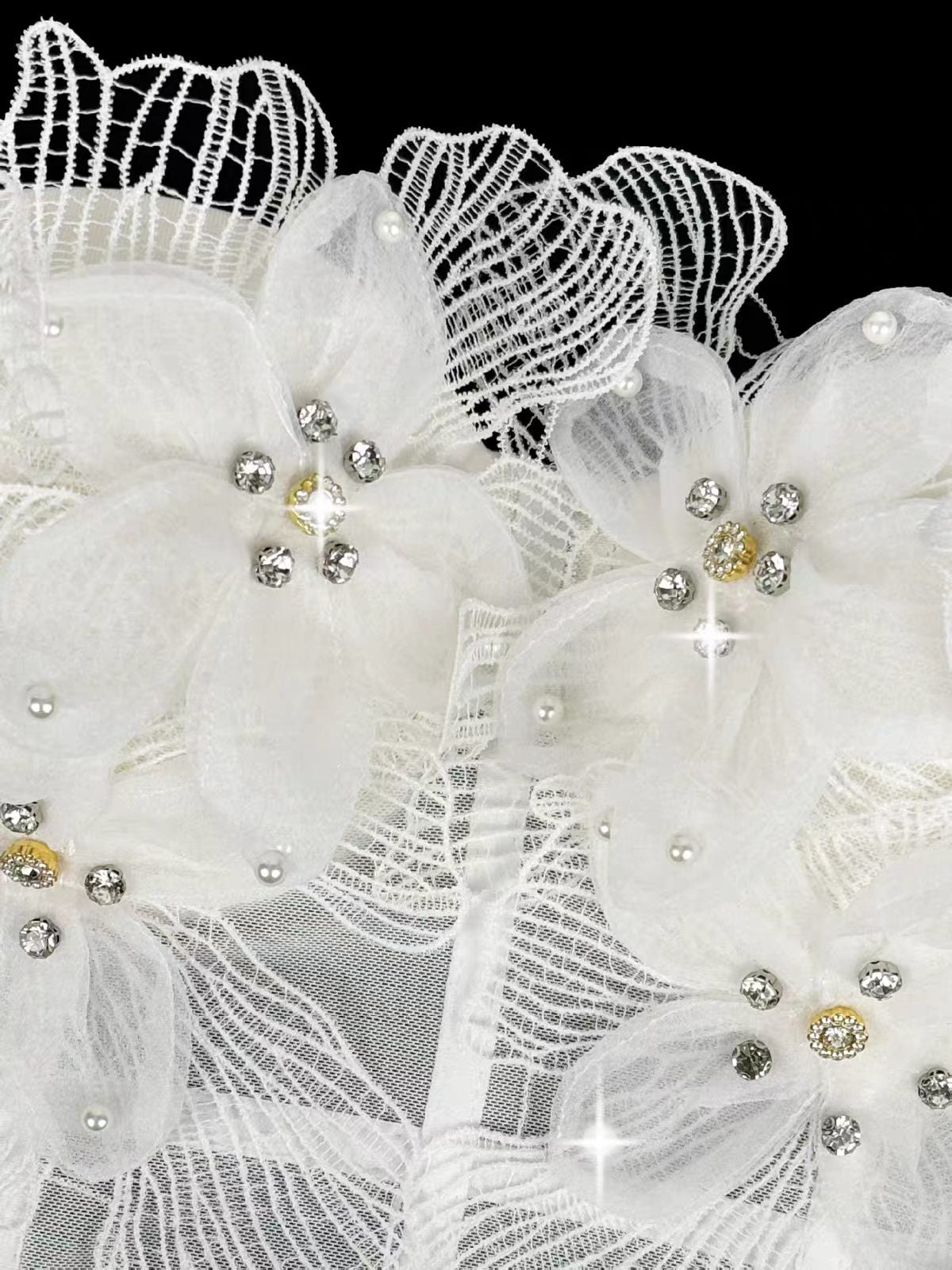 Strap Sheer Mesh 3D Flower Rhinestone Corset Bustier Top