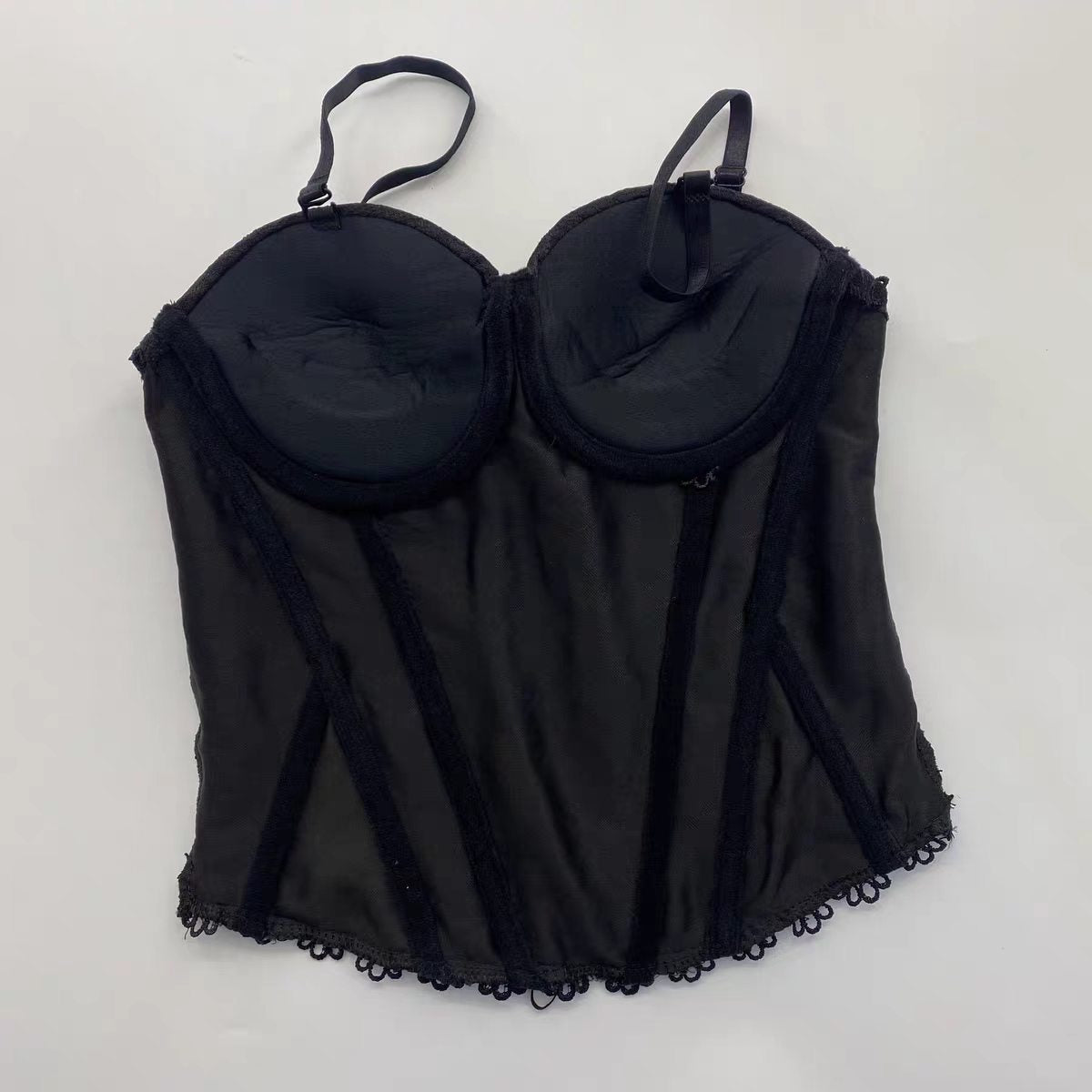 Adjustable Strap Floral Lace Front Lace-Up Cropped Corset Bustier Top