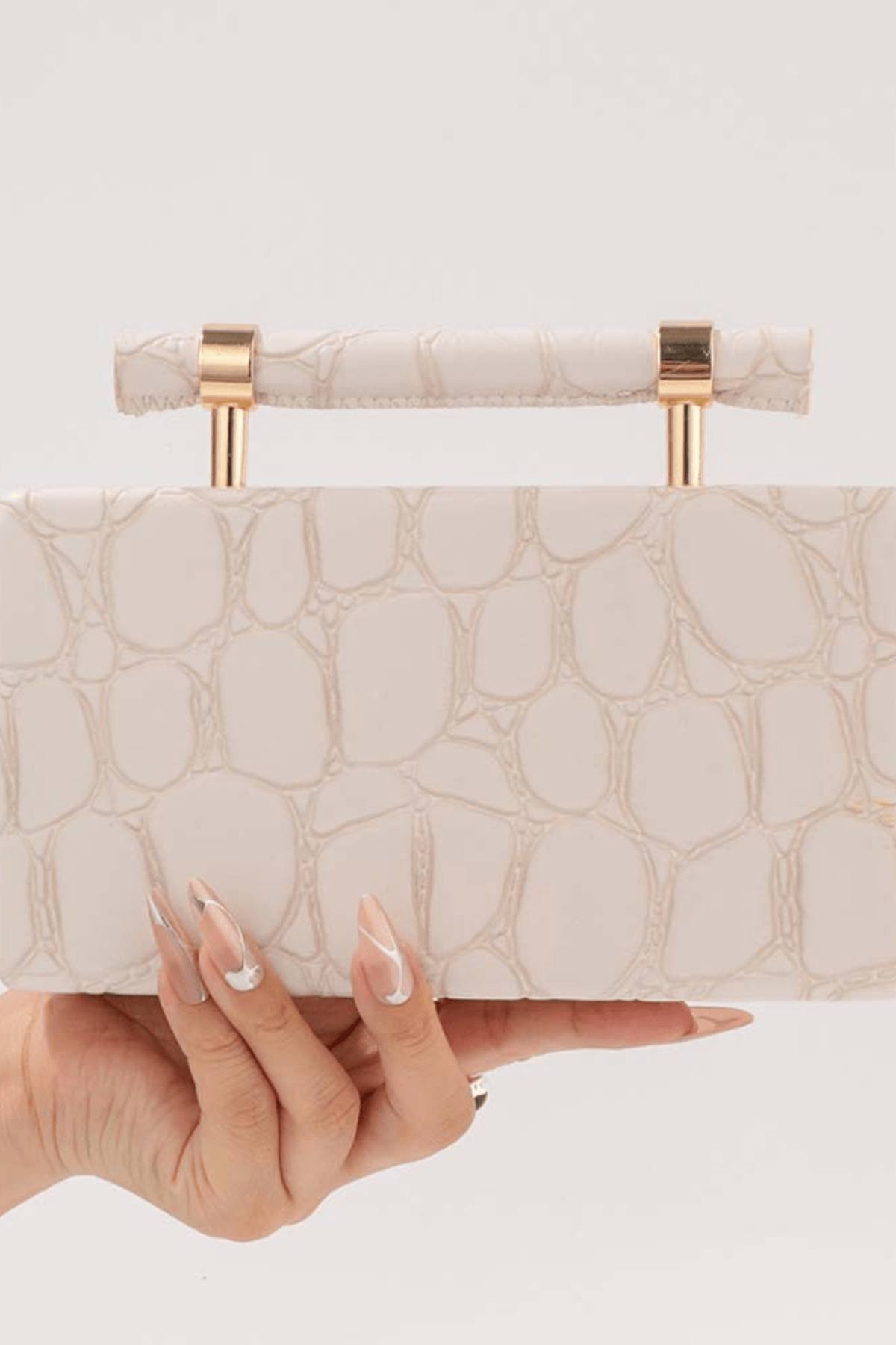 Croc Embossed Top Handle Evening Clutch