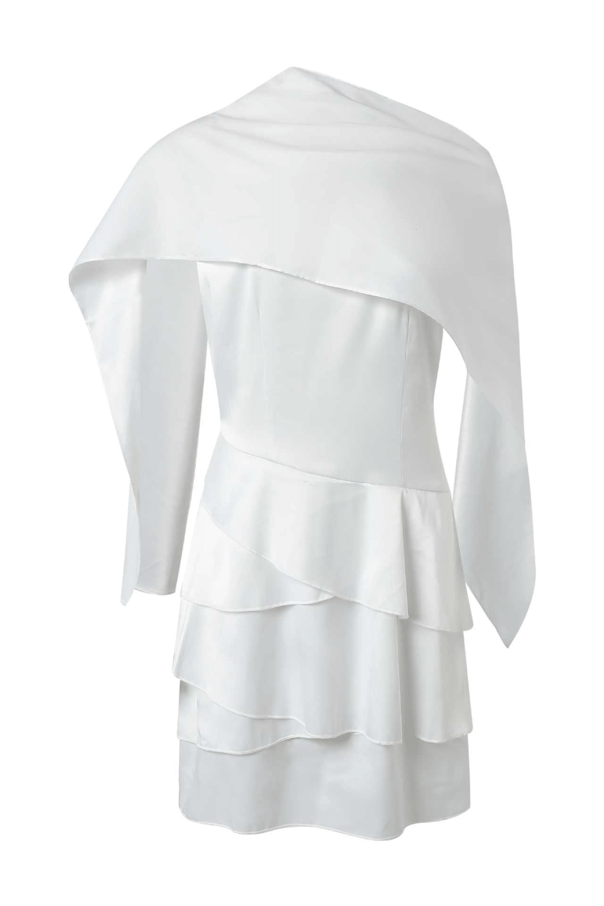 White Cape Sleeve Open Back Ruffle Mini Dress