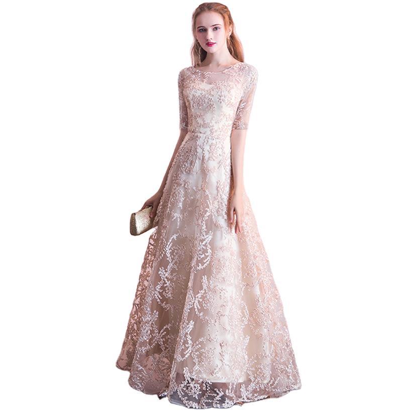 Queena Champagne Long Evening Gown Suitable for Banquets Maxi Dress