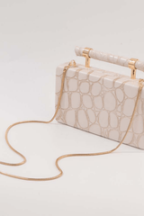 Croc Embossed Top Handle Evening Clutch