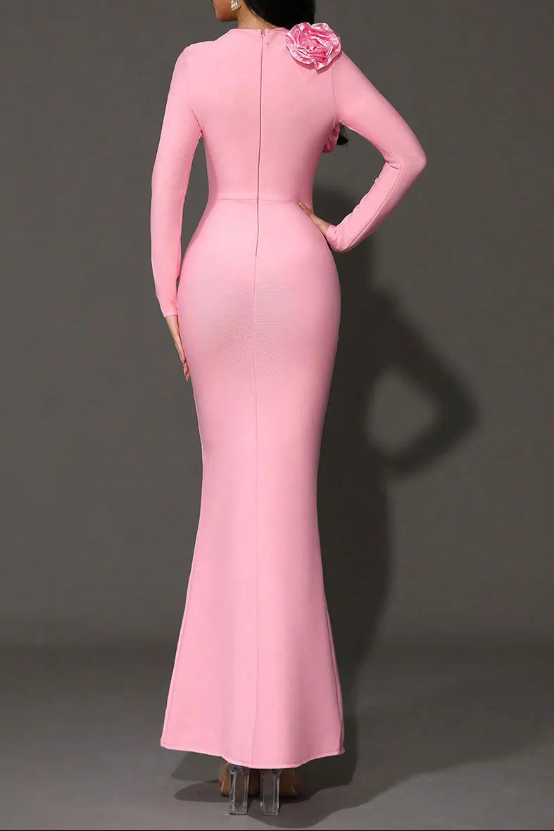 3D Flower Bandage Maxi Dress in Pink