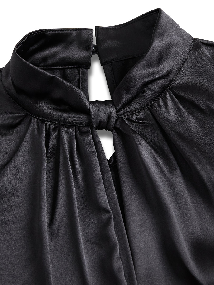 White Satin BlouSequin with Keyhole Neckline
