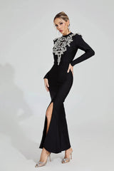 Black Diamond Pattern Bandage Maxi Dress