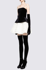 Petal-Layered Top Mini Skirt Suit Without Glove - Black/White