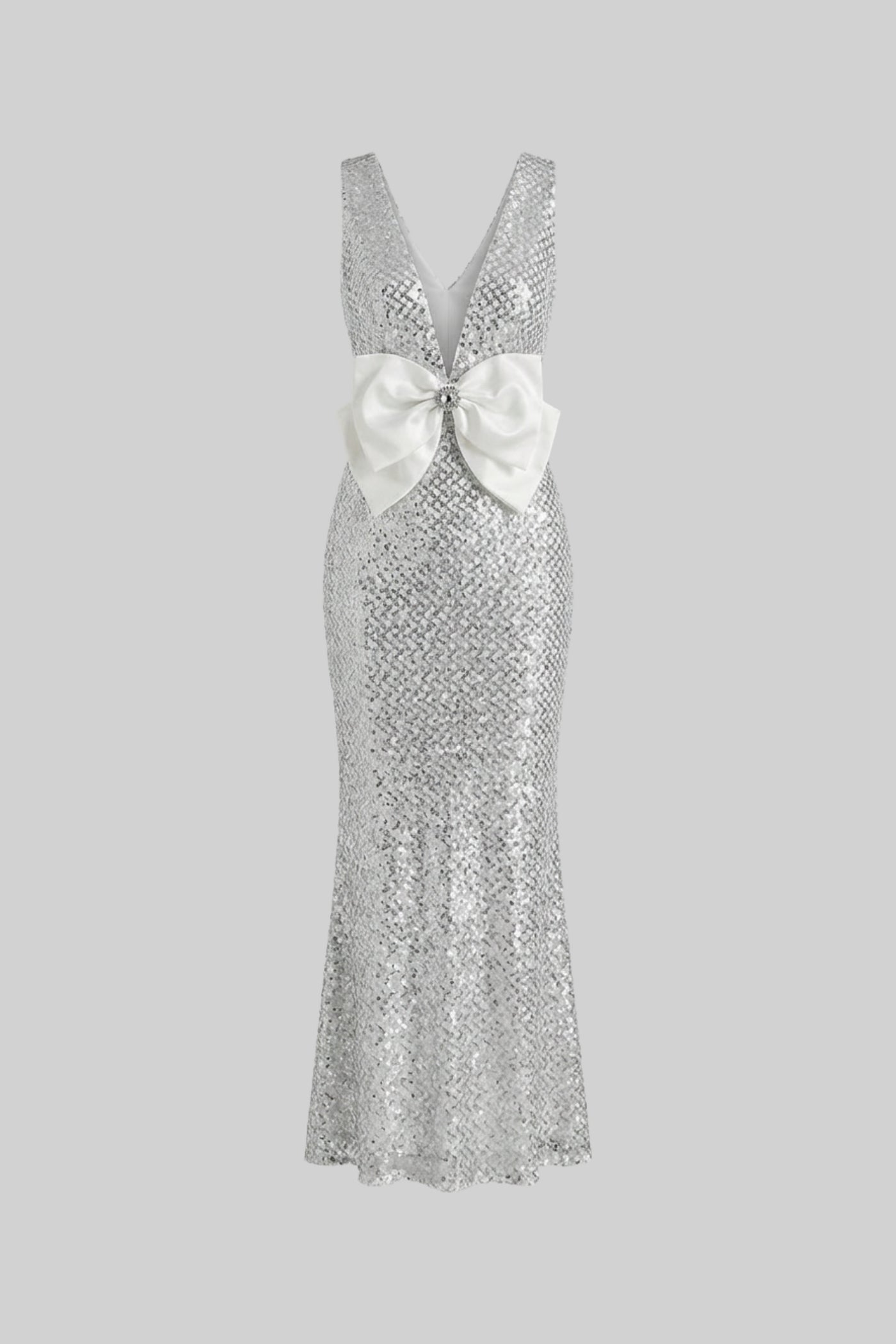 Sequin Maxi Dress With Satin Detail - Light Grey