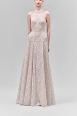 Celeste Halter Neck Floral Lace A-Line Maxi Dress