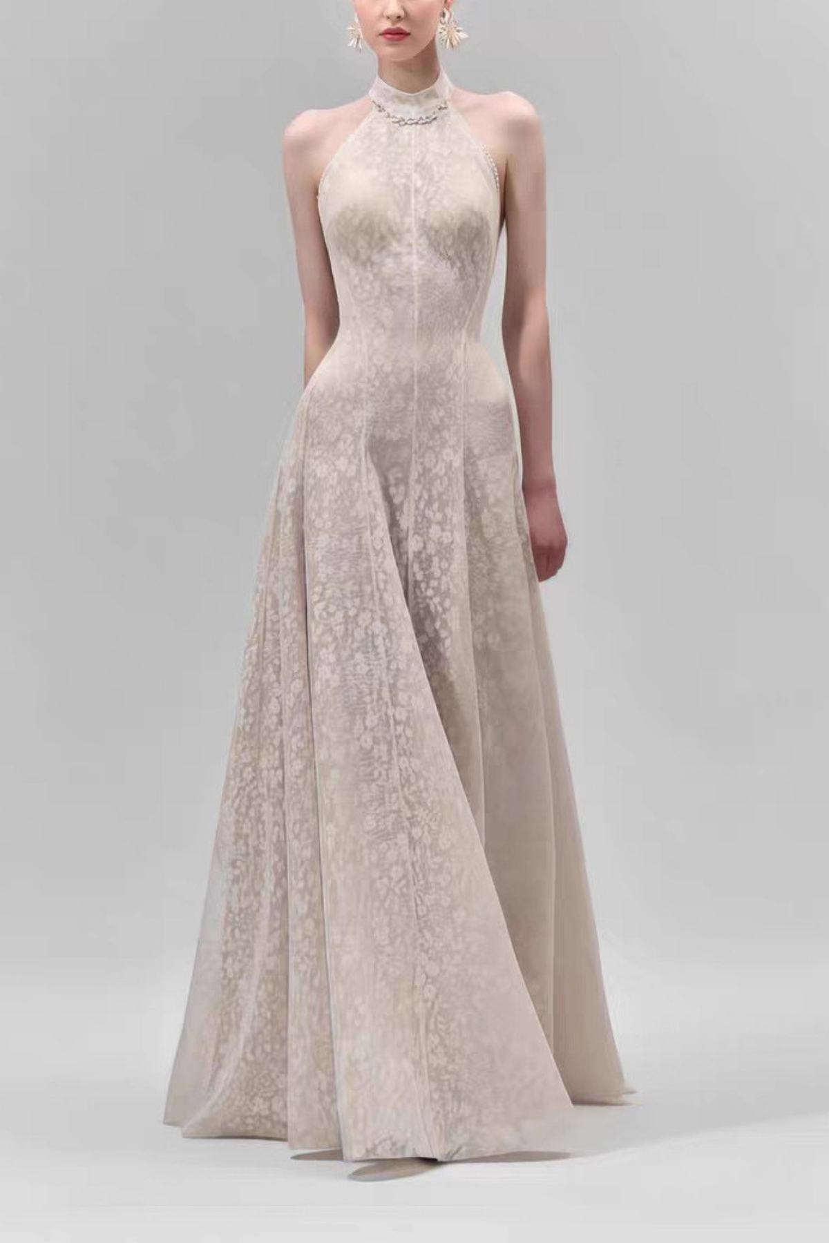 Celeste Halter Neck Floral Lace A-Line Maxi Dress