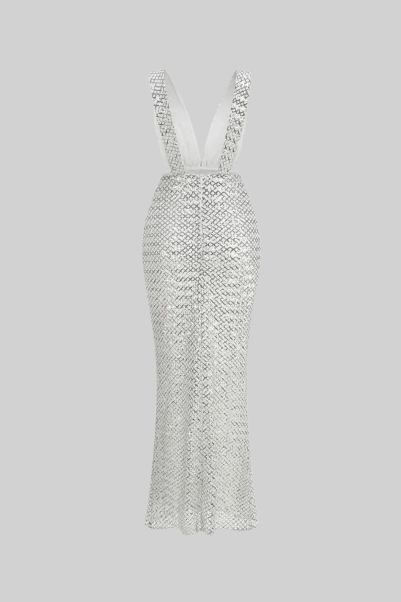 Sequin Maxi Dress With Satin Detail - Light Grey