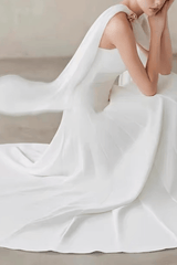 One Shoulder Cape Flowy Formal White Dress