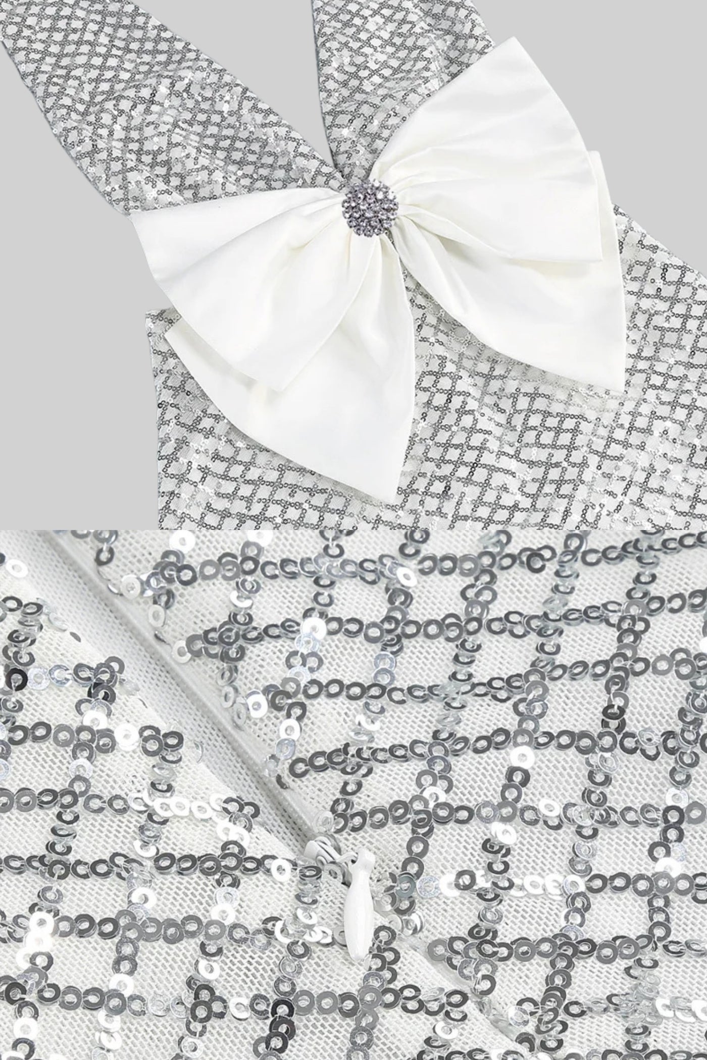 Sequin Maxi Dress With Satin Detail - Light Grey