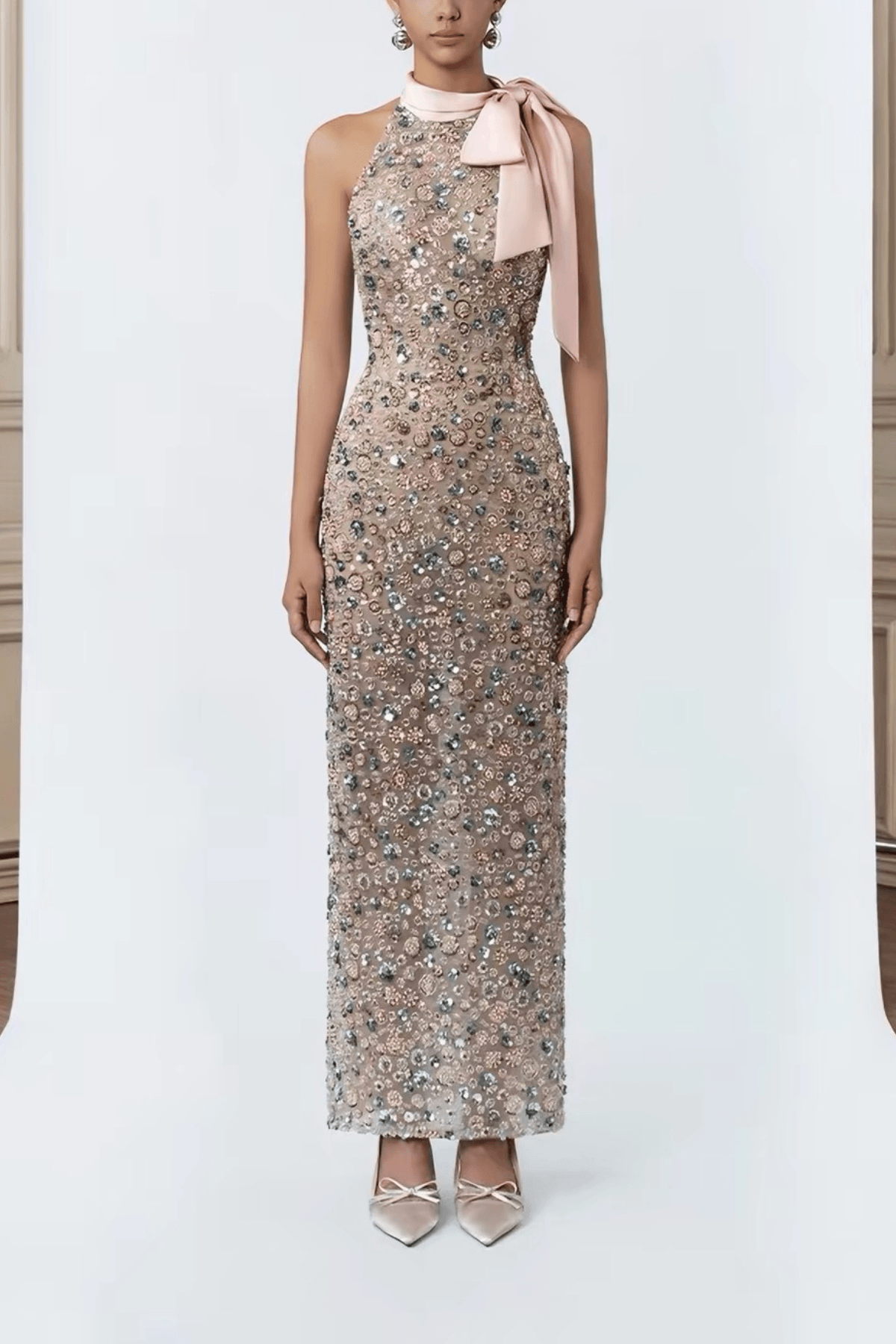 Cherry Halter Midi Formal Dress