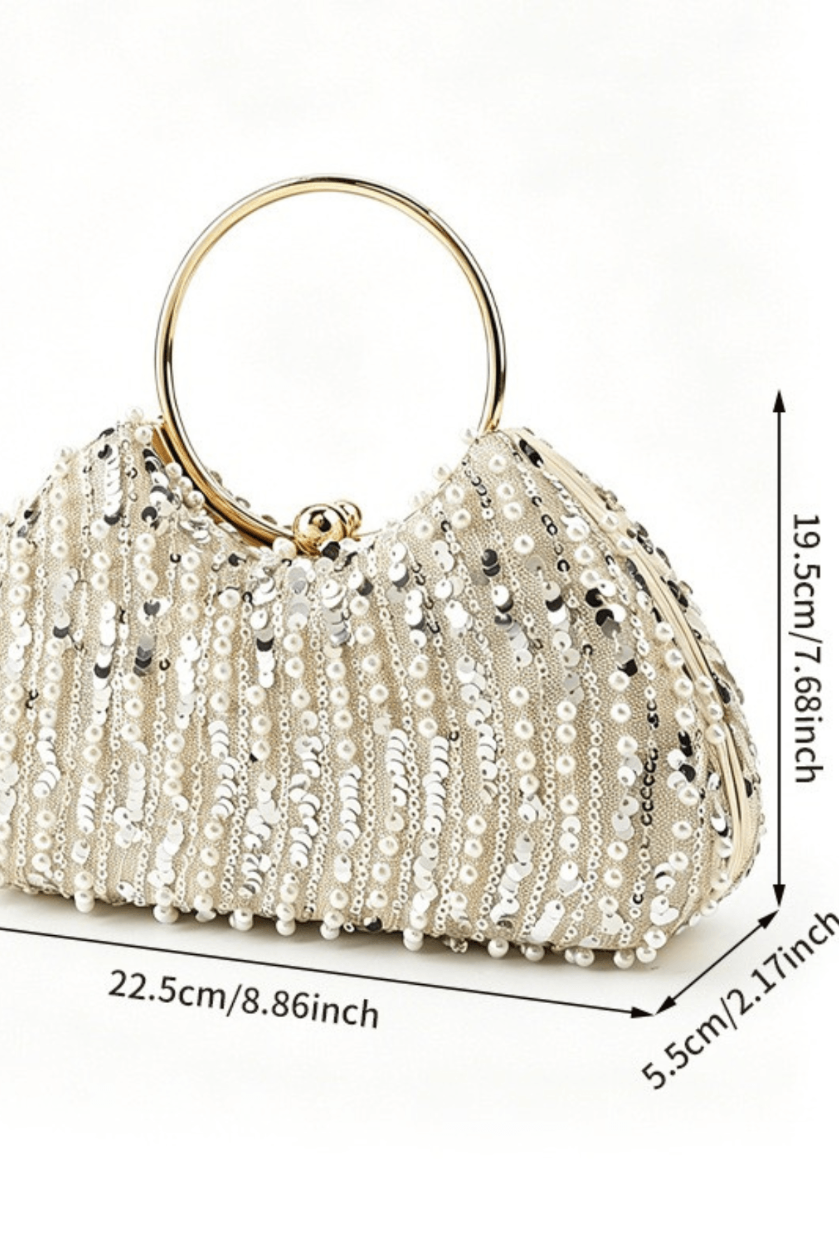 Champagne Sequin Ring Handle Formal Clutch