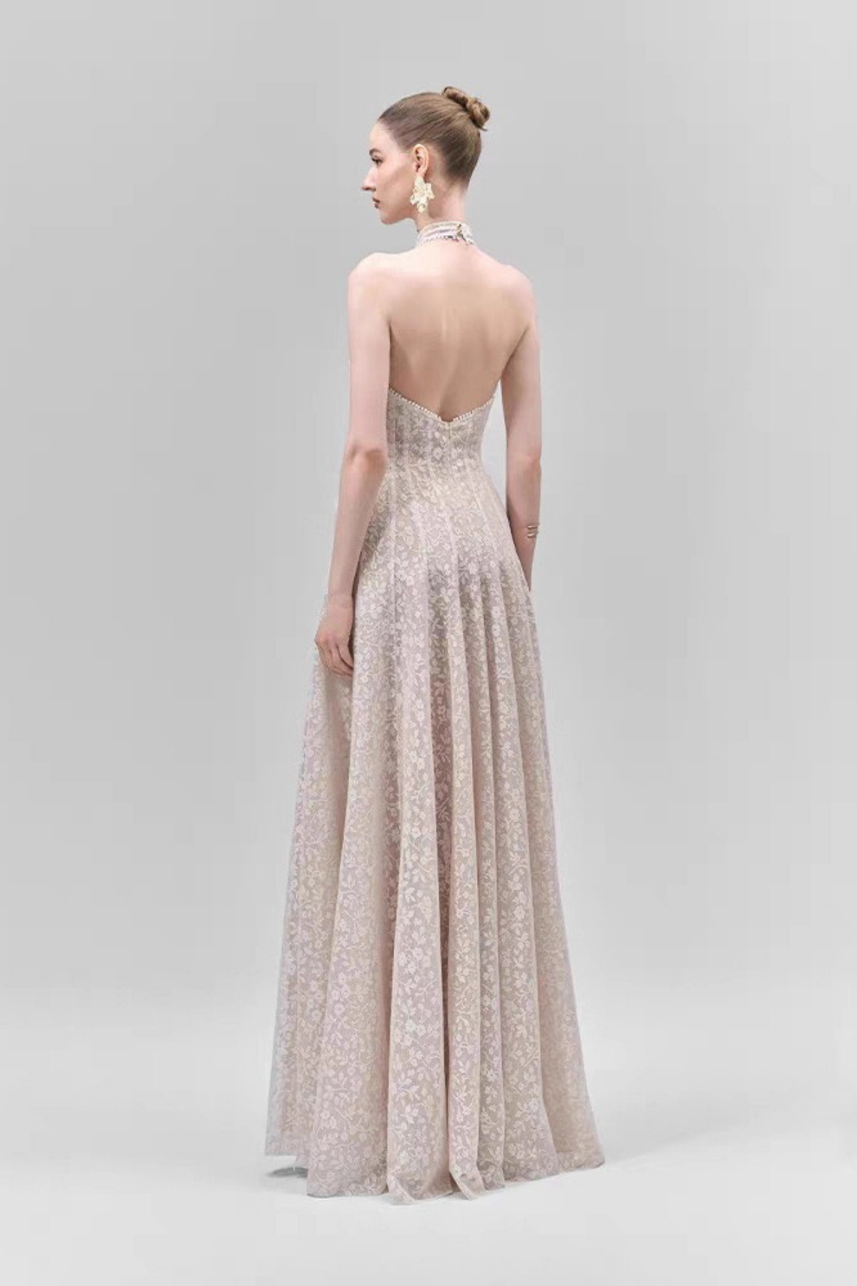 Celeste Halter Neck Floral Lace A-Line Maxi Dress