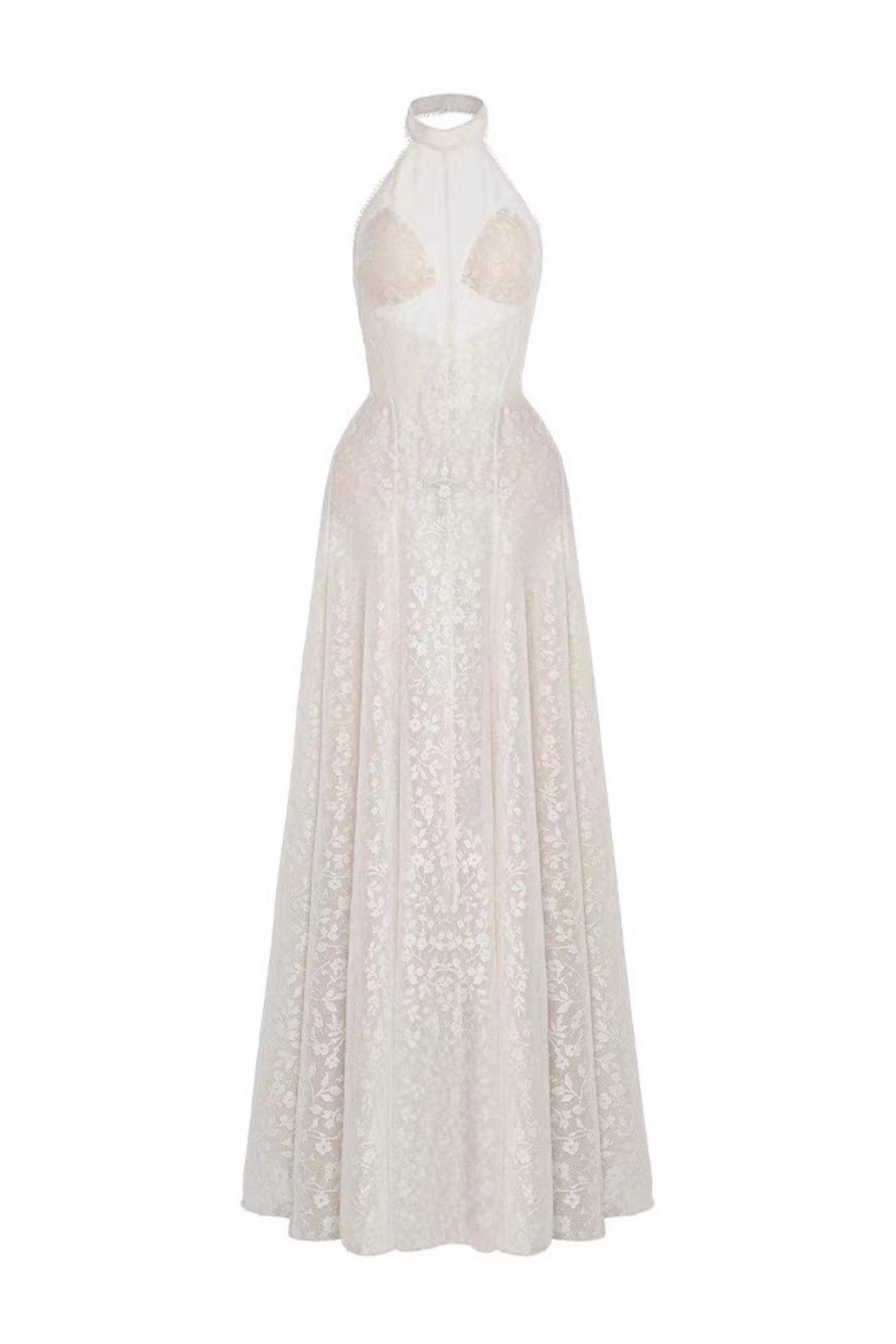 Celeste Halter Neck Floral Lace A-Line Maxi Dress