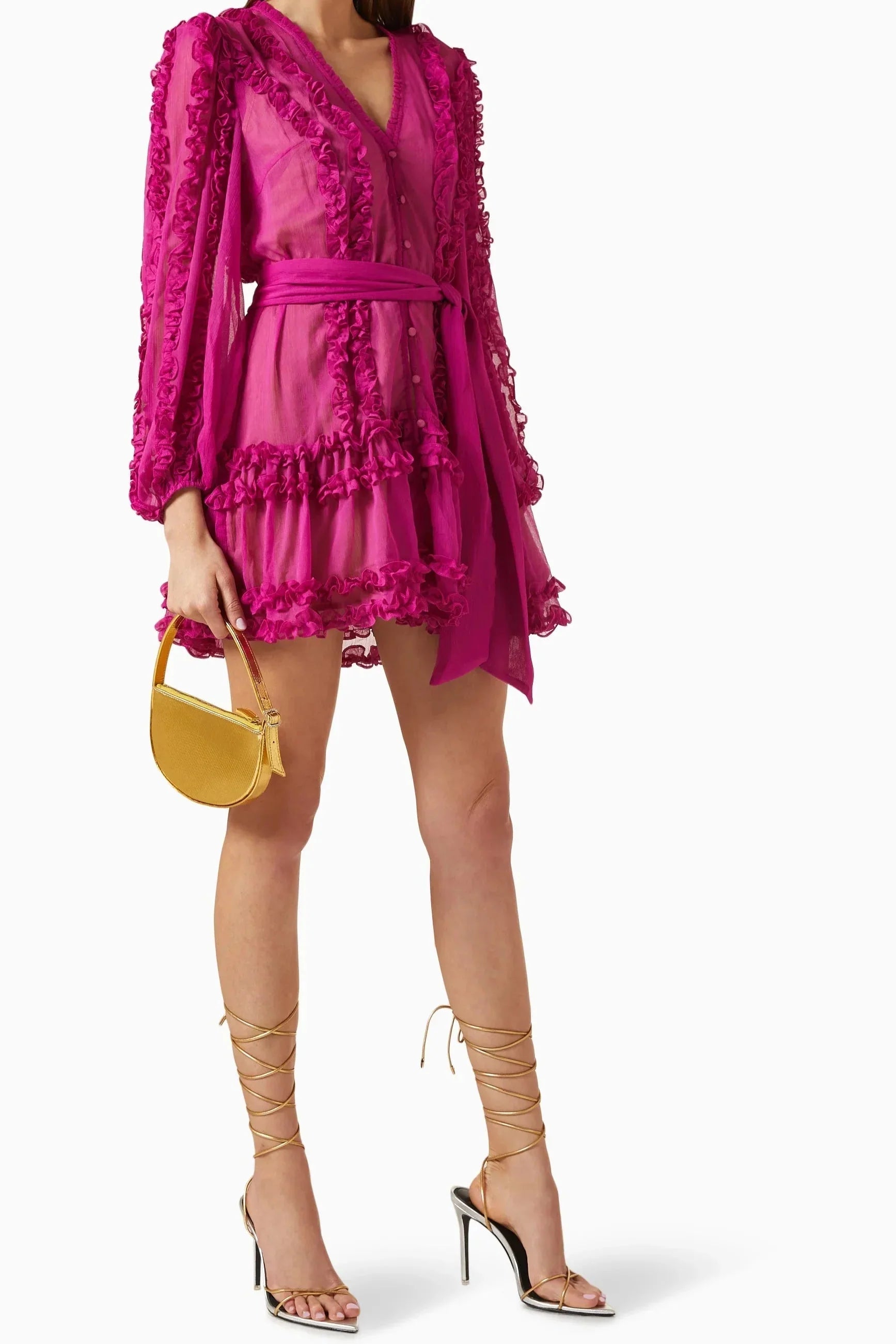 Flower Hem Mini Dress in Rose Red