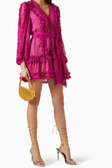 Flower Hem Mini Dress in Rose Red