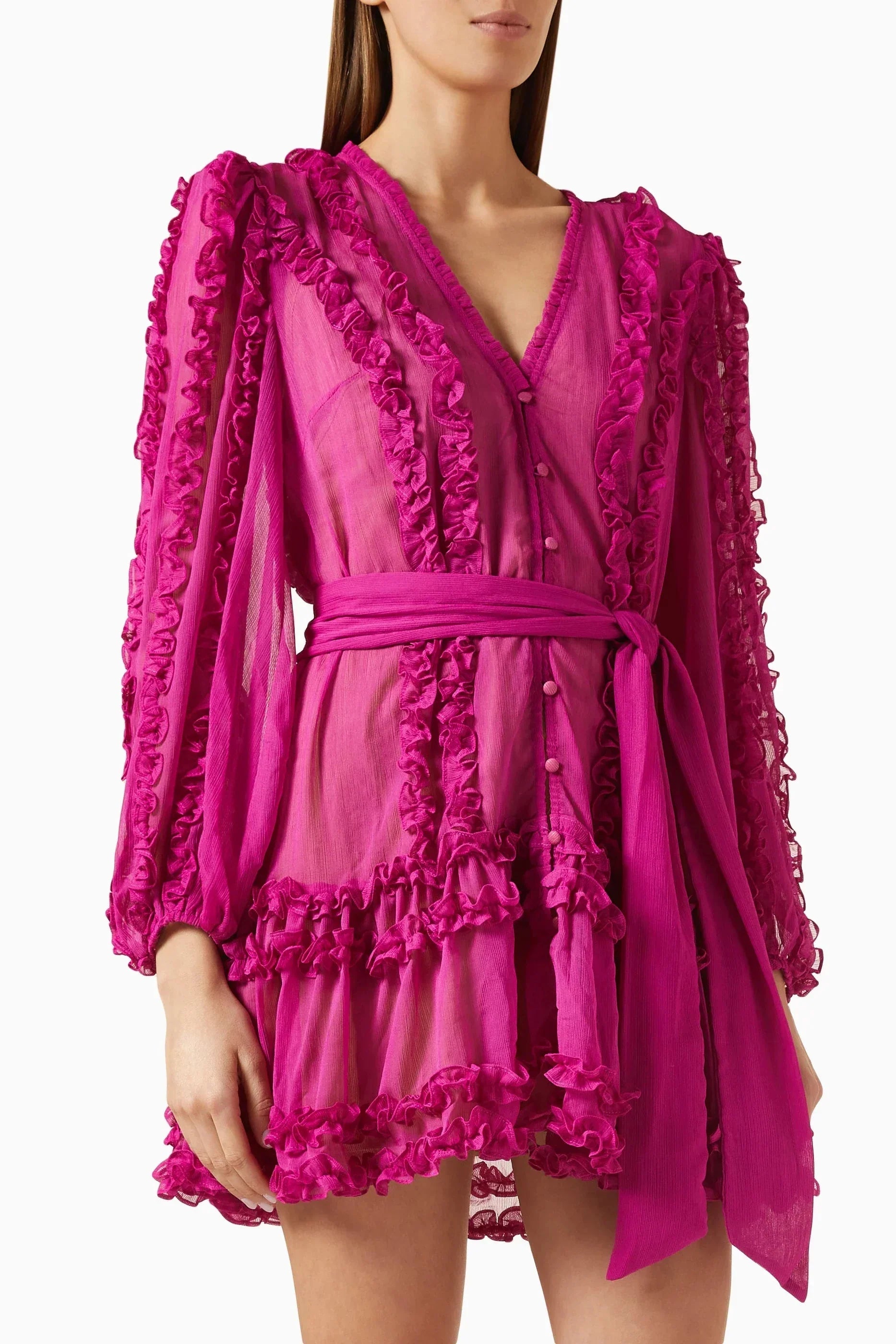 Flower Hem Mini Dress in Rose Red