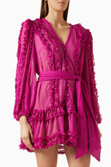 Flower Hem Mini Dress in Rose Red