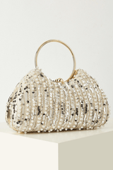 Champagne Sequin Ring Handle Formal Clutch