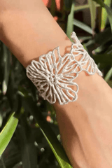 White Openwork Floral Metal Cuff Bracelet