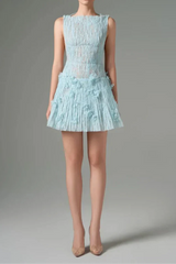 Sleeveless Lace Fabric Mini Dress in Aqua