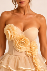 Champagne 3D Floral Corset Top & High Low Ruffle Skirt Set