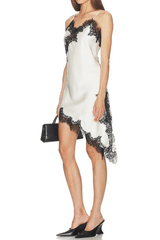 Black Lace Trim Satin Cowl Neck Slip Mini Dress